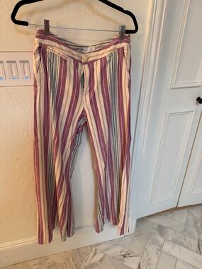 Anthropologie Striped Button-Front Pants in Mauve, Cream & Blue